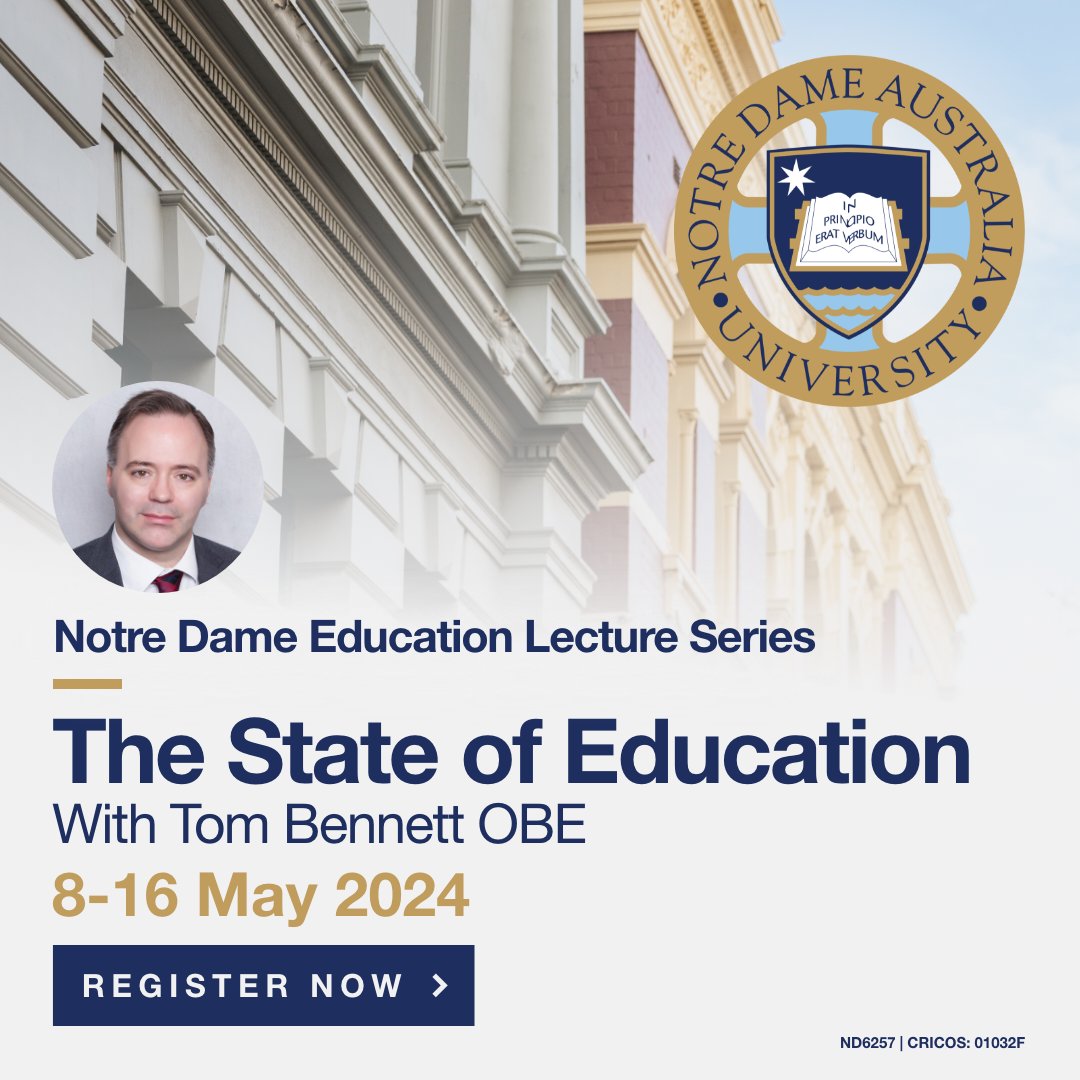 Notre Dame Uni’s Faculty of Education and Philosophy & Theology is pleased to present a trio of lectures outlining why behaviour still isn’t where it needs to be, and exploring what we can do about it. Presented by Tom Bennett OBE. Register now: bit.ly/4ck1D51