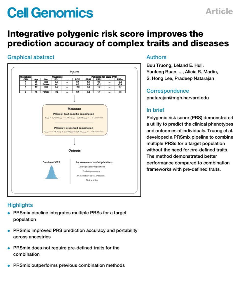 Our study led by <a href="/buutrg/">Buu Truong</a> leverages the full corpus of polygenic risk scores to construct the best performing PRS for a target population cell.com/cell-genomics/… <a href="/CellGenomics/">Cell Genomics</a> 

Check out 🧵👇 by <a href="/buutrg/">Buu Truong</a>
