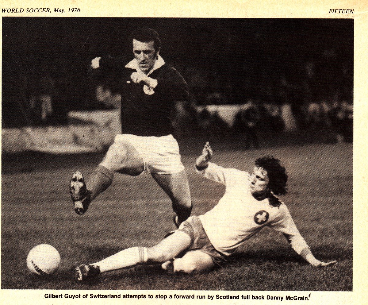 Danny McGrain and Gilbert Guyot, April 7, 1976, Scotland 1-Switzerland 0, World Soccer, May 1976
@Stephen4_2 @SFootballMuseum @davstu11 @wanderer1982 @ScotsFootyCards @74frankfurt @scottishkits2 @brazilegend10 @pieandbov @OwenJamesBrown @calcioscozzese