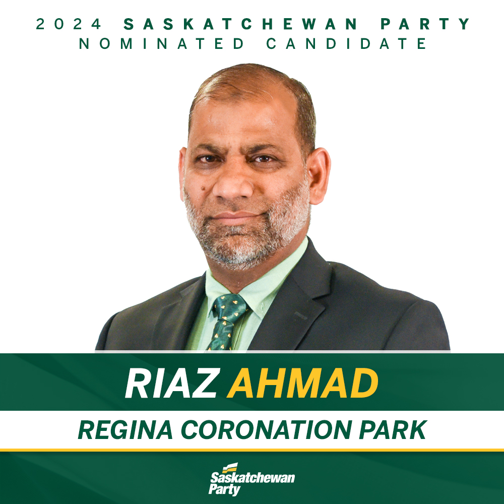 Tonight, Riaz Ahmad was acclaimed as the Saskatchewan Party candidate for Regina Coronation Park in the 2024 provincial election. Congratulations Riaz! saskparty.com/riaz_ahmad_202…