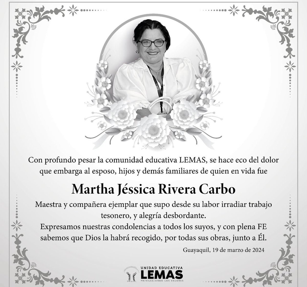 johannaguilera's tweet photo. Justicia para nuestra Miss Martha Jessica Rivera Carbo, el día de ayer acabaron con la vida de una maestra ejemplar, brillaba con luz propia.
No lo pedimos, lo exigimos! 
@ddhh_ec
@CorteNacional 
@DanielNoboaOk 
@marcelaguinaga 
@aquilesalvarez 
@PoliciaEcuador 
@EjercitoECU https://t.co/2DmROFVLvi