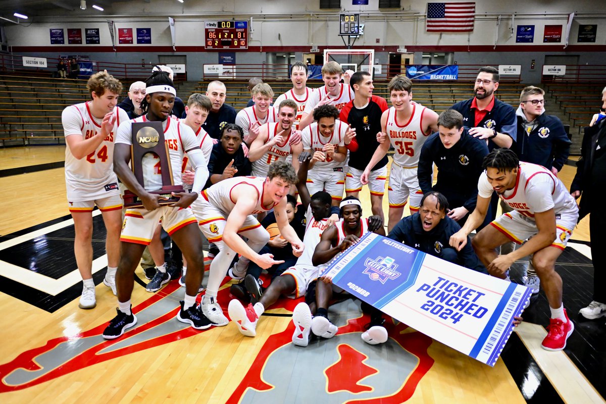 The Dawgs are headed to Evansville! Midwest Region Champs! @FerrisMBBALL