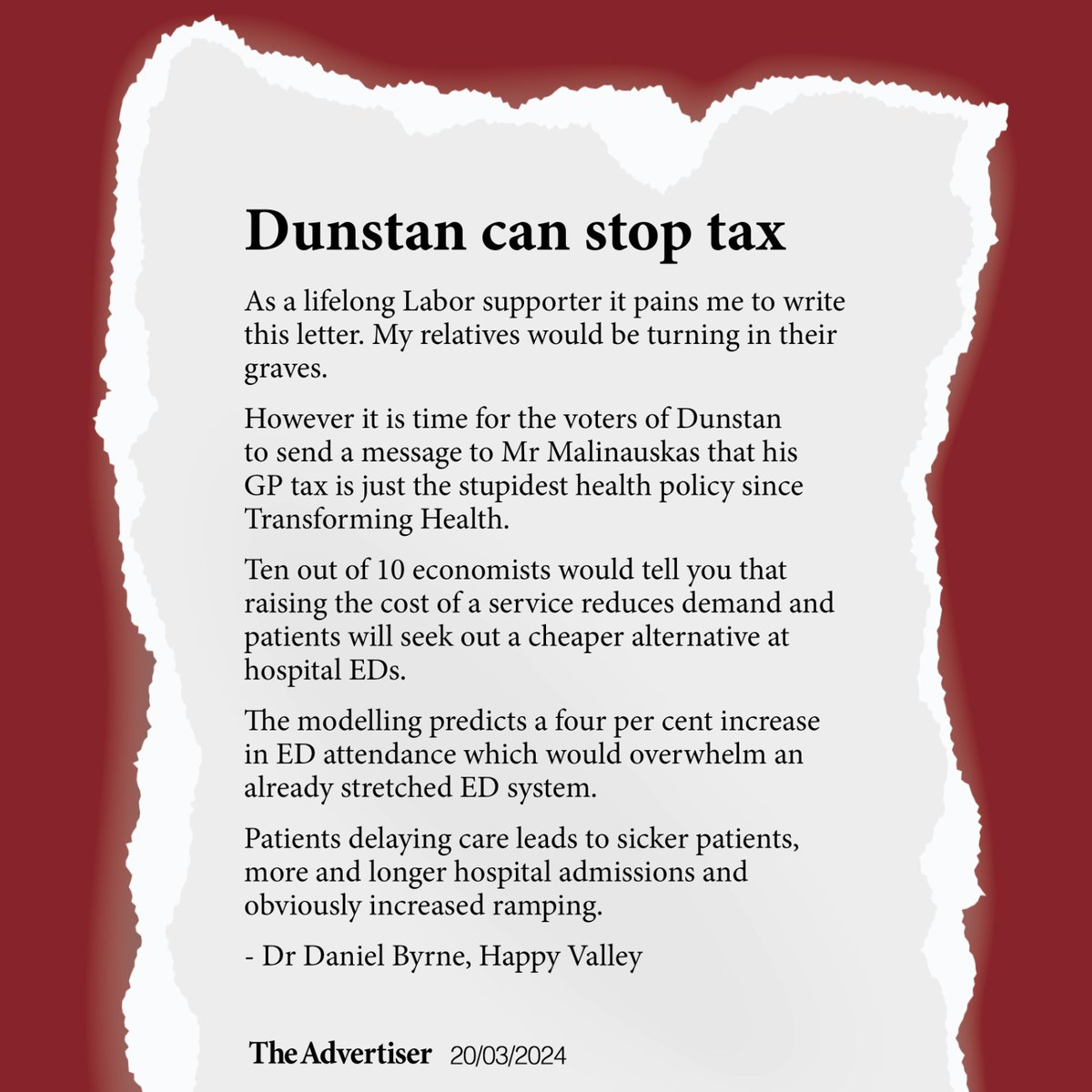 Peter Malinauskas promised to fix ramping but instead it's worse than ever. Introducing a new GP Patient Tax is not the answer.