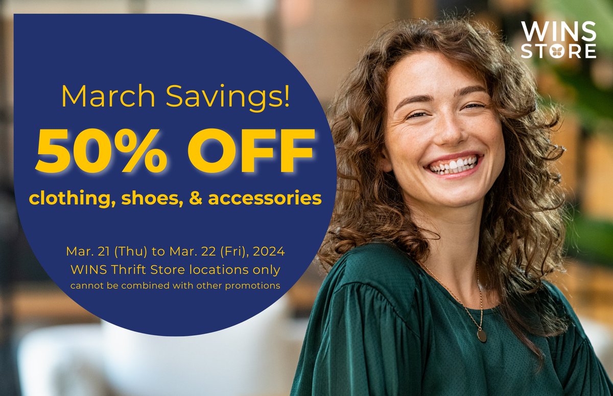 March Savings Alert! 

Join us this Thursday &amp; Friday: 50% off clothes, shoes &amp; accessories!

When you thrift with us, you're also making a direct impact on our #YYC community. Every purchase supports our programs and initiatives, helping to uplift and empower those in need.