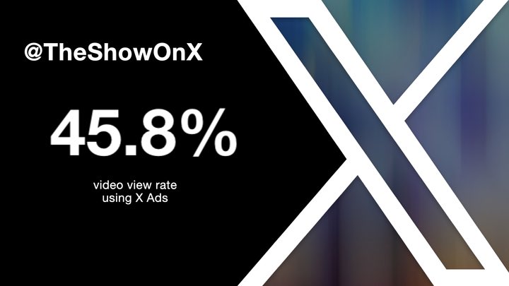 Find your next hit with X Ads! We helped @TheShowOnX launch the premiere of its #OnlyOnX TV show with a campaign to boost audience engagement, achieving a 45.8% video view rate. Start a new campaign with the help of an X Ads Specialist today (US only): bit.ly/3wM4P9q