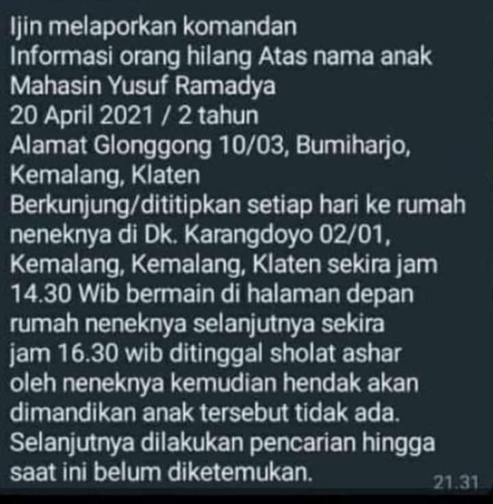 Tolong di bantu jika ada informasi tentang anak ini hilang kemarin sore tanggal 19 Sekira pukul 15.30 @JogjaUpdate @SukimanMerapi @budhihermanto