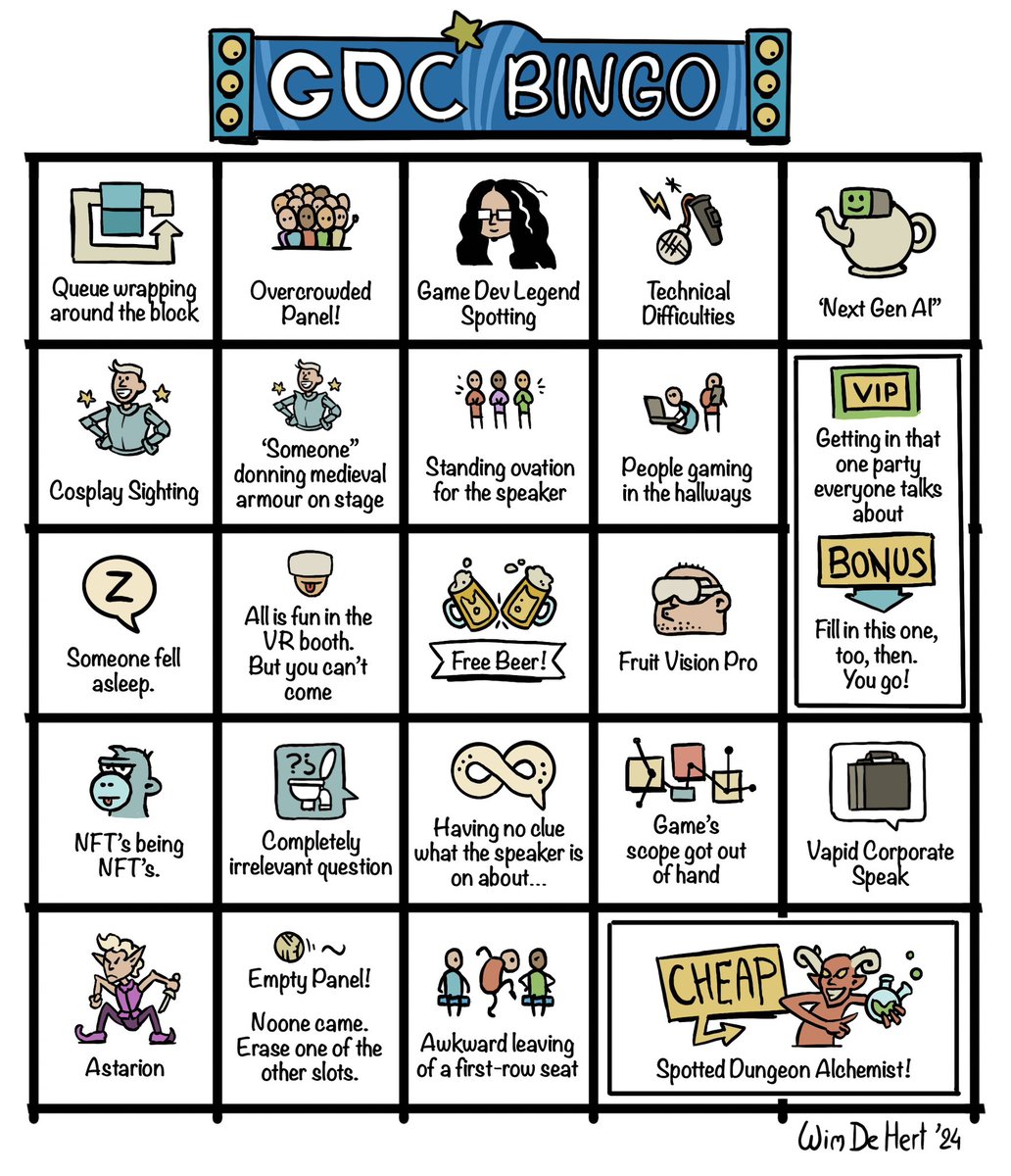 Bit late to the party, but don’t let that spoil the fun. 🙂 #GDC2024 Bingo! Enjoy!