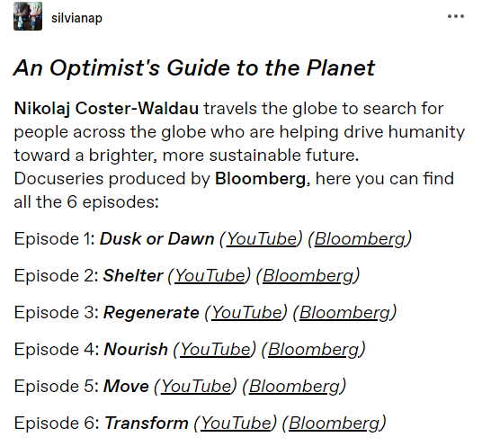 silvianap_cw's tweet image. This is the link to my tumblr post (tumblr.com/silvianap/7454…) where you can find ALL THE YOUTUBE AND BLOOMBERG LINKS TO WATCH &quot;An Optimist&apos;s Guide to the Planet&quot; (FOR FREE!) 💪🏻

#NikolajCosterWaldau 💚
#AnOptimistsGuideToThePlanet 🌍