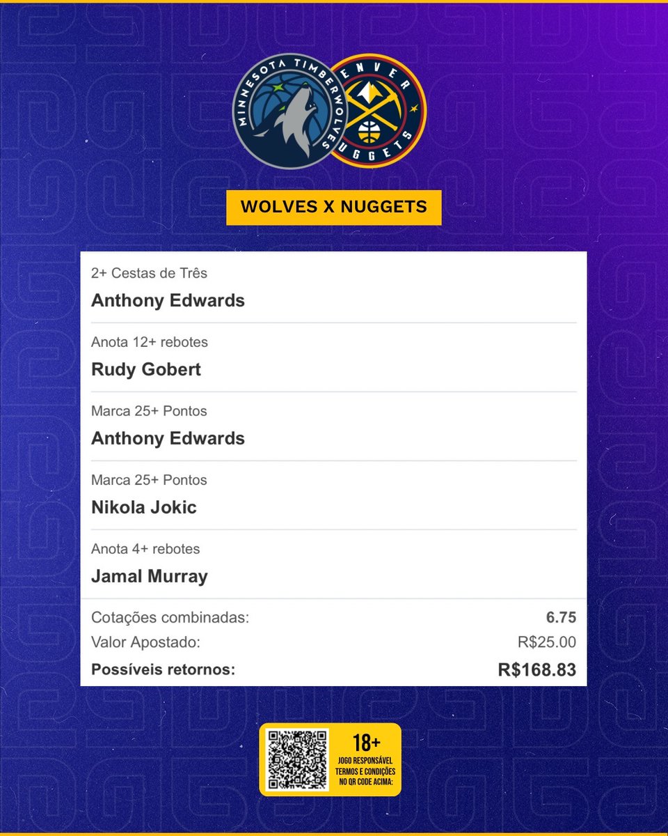 🏀 Wolves x Nuggets

Aposta aqui: bit.ly/WolvesxNuggets

🎁 Se cadastra na Betfair pra ganhar bônus de até R$200.

Clica no link: bit.ly/DobraBonus

Leia os T&amp;C. Ad.