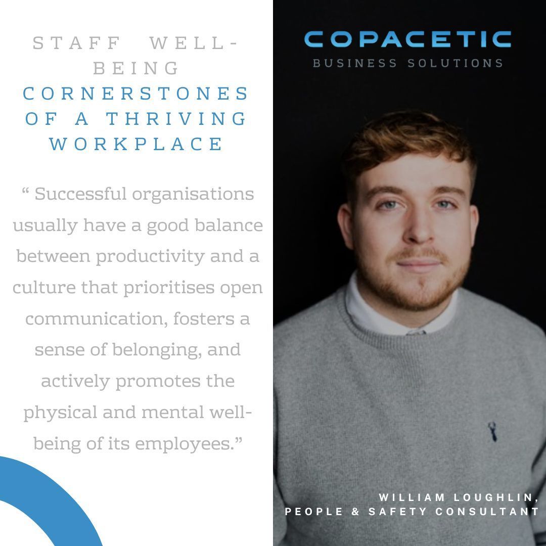 CopaceticNI's tweet photo. What Are The Cornerstones Of A Thriving Workplace?

Our People &amp; Safety Consultant William says that a successful organisation is one that promotes staff well-being in efforts to improve productivity 

What are the cornerstones to your workplace? #CornerstonesWithCopacetic https://t.co/UXZ4OeuKGz