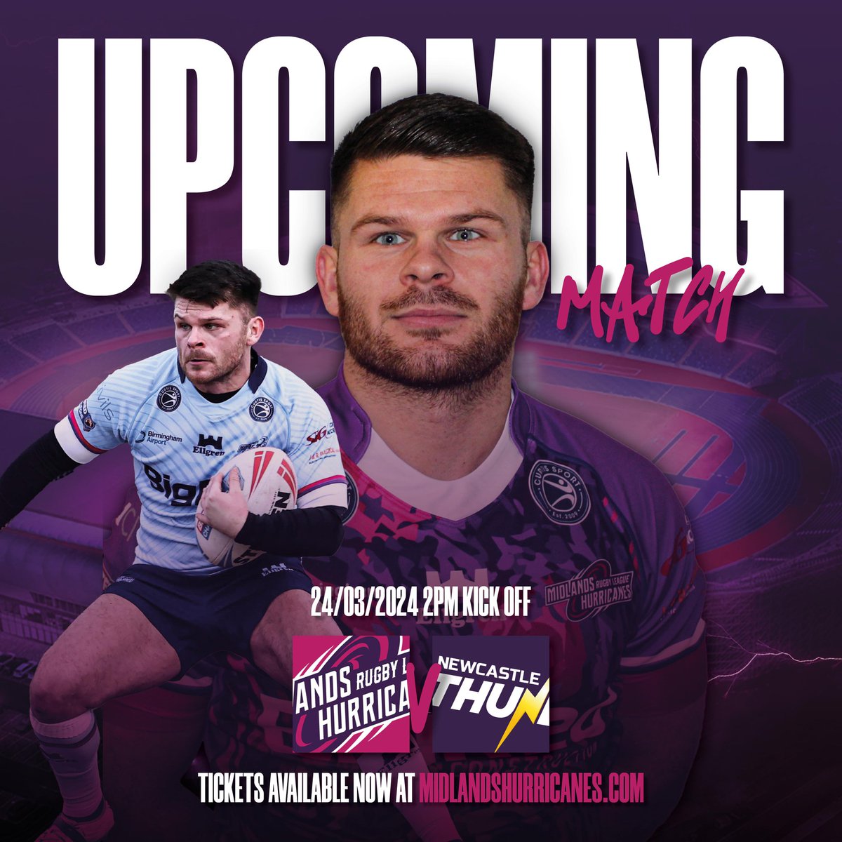🌪️🆚🌩️ | NEXT MATCH

⚡ | We welcome <a href="/ThunderRugby/">Newcastle Thunder</a> to the Alex this Sunday as we seek our first win of the Betfred League 1 season!

🗓️ | Sunday 24 March
⌚ | 2pm KO
🏟️ | THE Alexander Stadium
🎟️ | Get your tickets now: eventlist.store/midlandshurric…