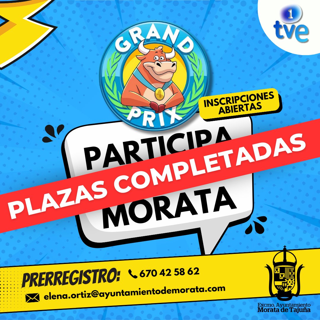 🔔🔔🔔 ¡PLAZAS COMPLETADAS! En apenas una hora, decenas de morateños se han inscrito como concursantes o público para poder participar representando a nuestro pueblo en el Grand Prix.