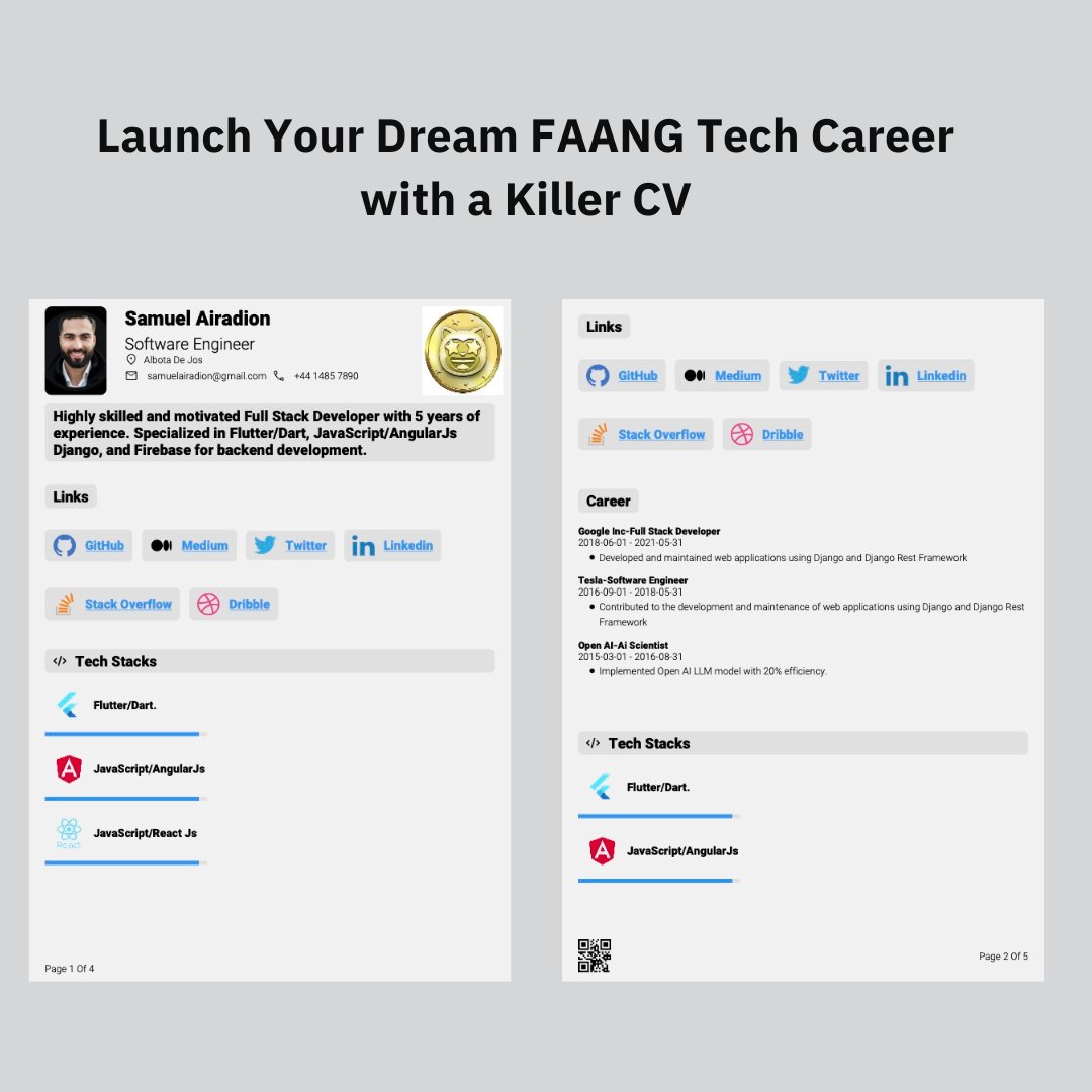 ResumeProTeams's tweet photo. FAANG STANDARD RESUMES/COVER LETTERS with Tailored Templates / Expert Tips.
Tech Standard Resumes For Software Engineers, UI/UX Designers, Free Lancers and Engineers. https://t.co/nIZwZisDei