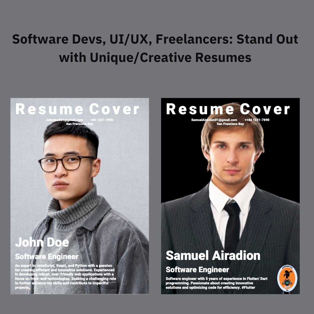ResumeProTeams's tweet photo. FAANG STANDARD RESUMES/COVER LETTERS with Tailored Templates / Expert Tips.
Tech Standard Resumes For Software Engineers, UI/UX Designers, Free Lancers and Engineers. https://t.co/nIZwZisDei