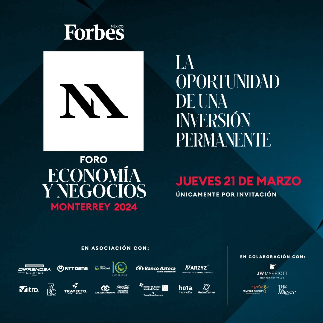 🌐💼 ¡La fecha del #ForoForbes Economía y Negocios está a la vuelta de la esquina! Líderes que están dando forma al futuro de México y el mundo se reunirán nuevamente en el #EconomíayNegocios2024

En asociación con: @DIFRENOSA, @trayectoficial, @arcacontal y @BancoAzteca