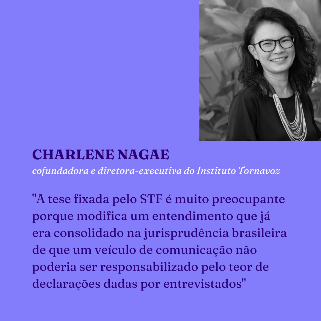 Em entrevista ao jornalista @Tsavkko, para o @MDI_UK, Charlene Nagae, cofundadora do @tornavoz_org, falou sobre a decisão do @STF_oficial que redefiniu os parâmetros para responsabilizar veículos de comunicação em casos de entrevistas que atribuem falsamente crimes a indivíduos