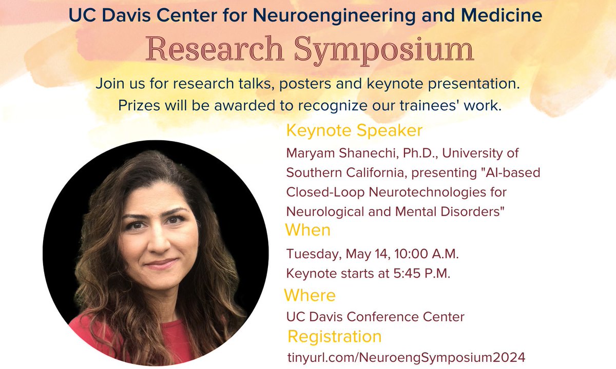 Join us on May 14th at the 3rd Annual Research Symposium. The event brings together neuroengineering faculty, physician-scientists, clinicians, students, and postdocs to share research results and network. Delighted to have Dr. @MaryamShanechi as keynote speaker!