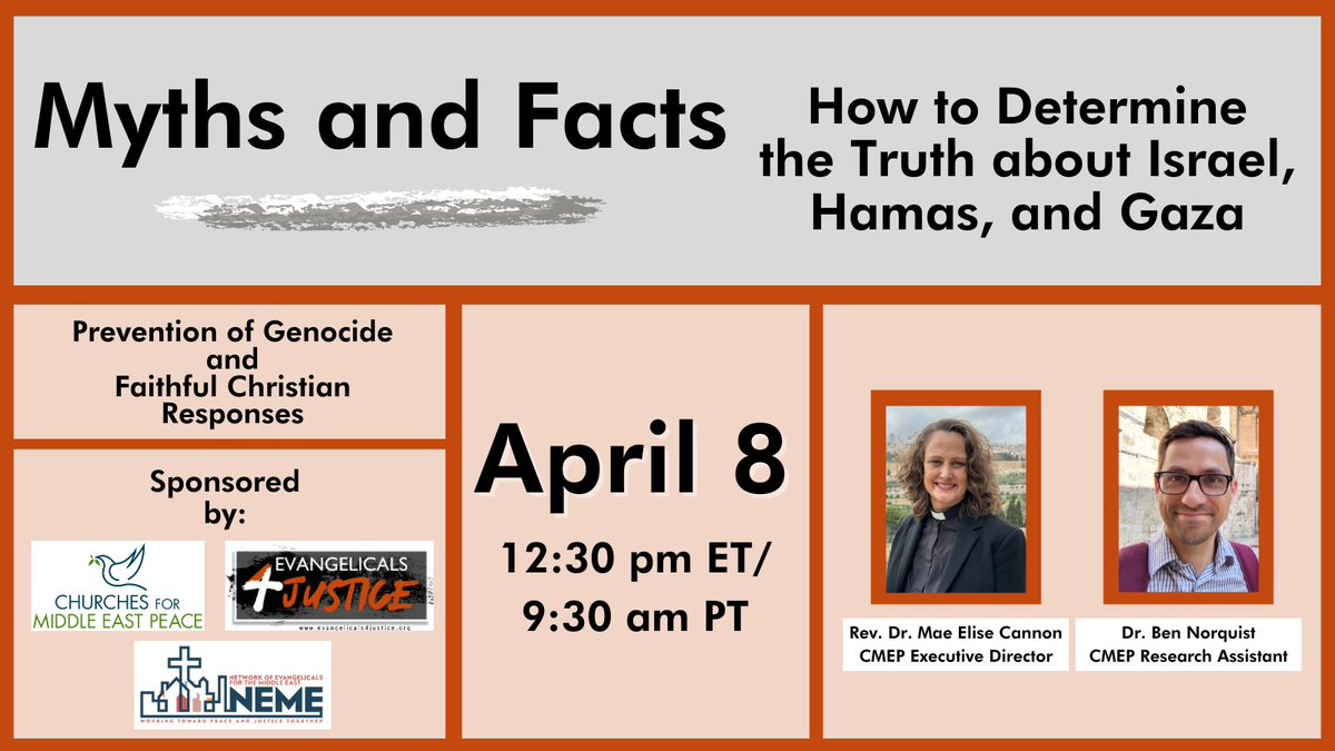 Mark your calendars! How might Christians discern news sources and respond faithfully? Learn more and register: l8r.it/NnCj #MiddleEast #MiddleEastPeace #Myths #Facts #CMEPEducates