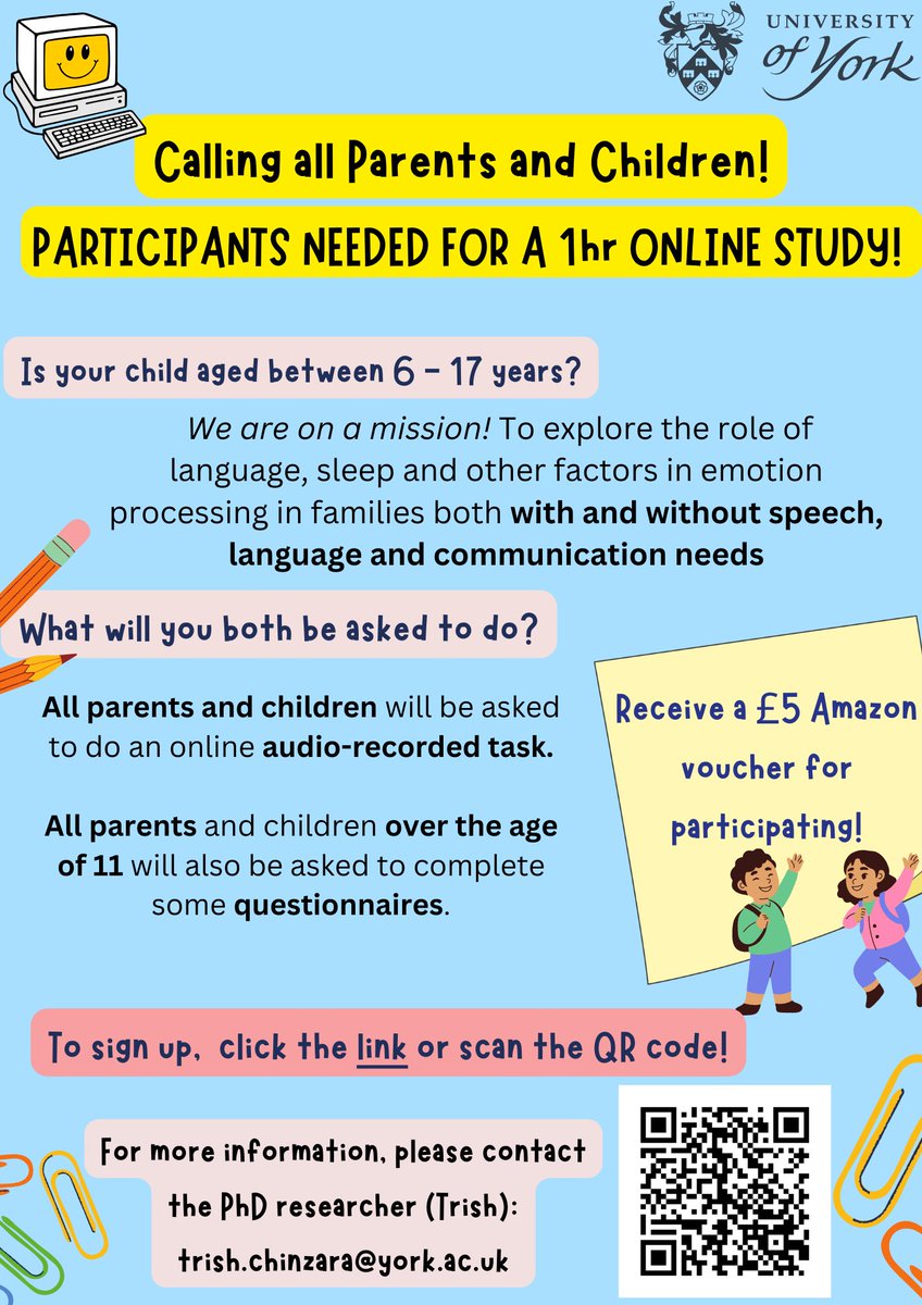 We are still recruiting for families of children aged 6-17 both with or without SLCN - any questions please feel free to ask! :) link to sign up: york.qualtrics.com/jfe/form/SV_8h…