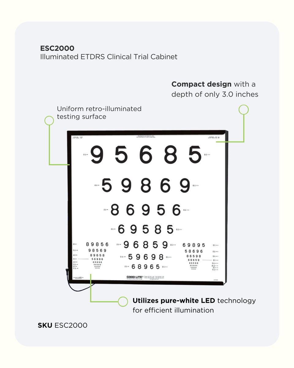 goodliteco's tweet image. Illuminate Precision: Experience seamless clinical testing with the ESC2000 Illuminator Cabinet, designed for high and low Contrast LogMAR tests including ETDRS, LEA SYMBOLS®, &amp;amp; LEA NUMBERS®
--
🛒 Shop Here: store.good-lite.com/products/esc20…
#contrastsensitivity #visionhealth #vision