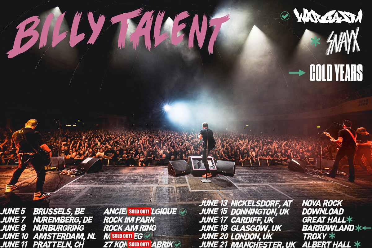 This summer will see @BillyTalentBand heading back to the UK and Europe with @thisiswargasmuk, @SNAYX_UK, and Cold Years 🤘