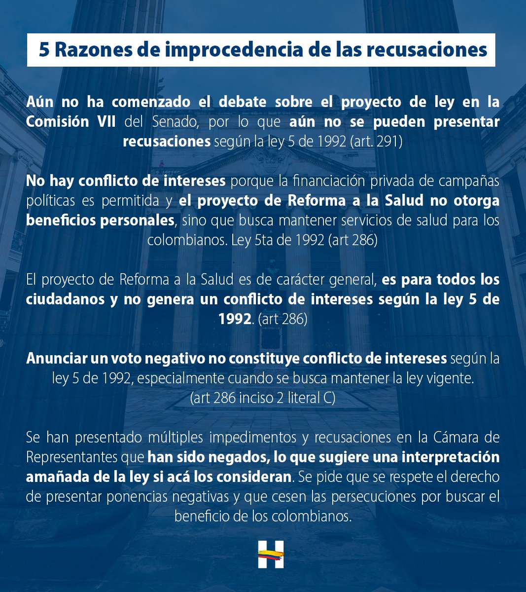 honohenriquez's tweet photo. 5 razones por las que NO son procedentes las recusaciones en mi contra presentadas por el Pacto Histórico para frenar mi participación en el debate y votación negativa y de archivo a la #ReformaALaSalud https://t.co/0YZBnoRkOD
