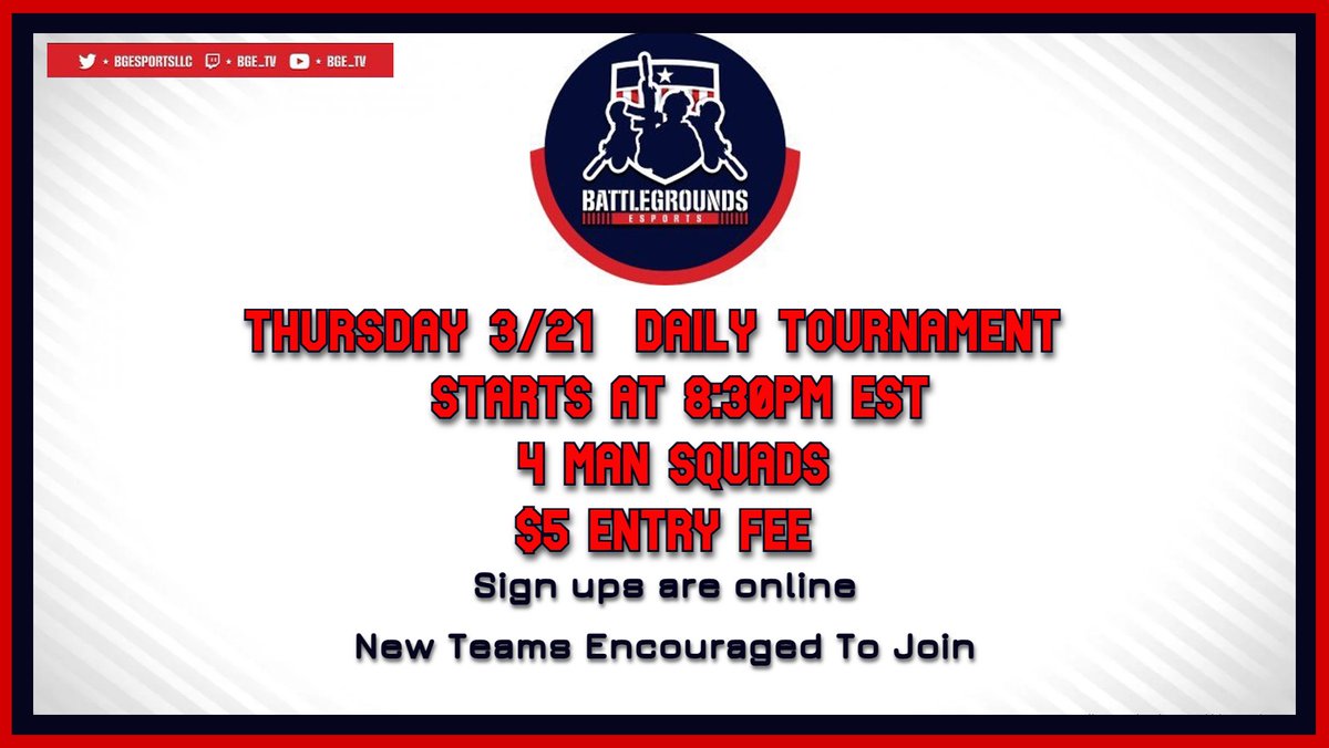 BGE is hosting a tournament designed for new competitive players and you won't have to worry about going up against some of the top teams on your first go! So far we have 6 teams signed up, looking to get about 16! If you have any questions at all please ask in our discord: