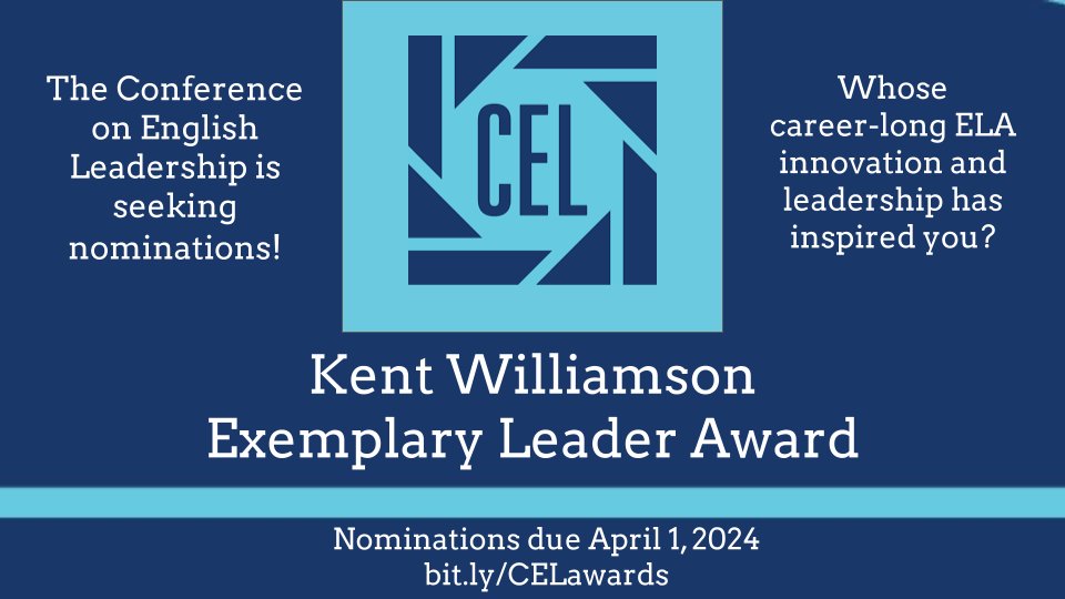 Literacy education is a challenge, and mentors lead the way. Nominate an Innovative Leader, a Teacher-Leader of Excellence, or an Exemplary Leader (the Kent Williamson) Award by April 1. bit.ly/CELawards #CELchat #CEL24 #NCTE24