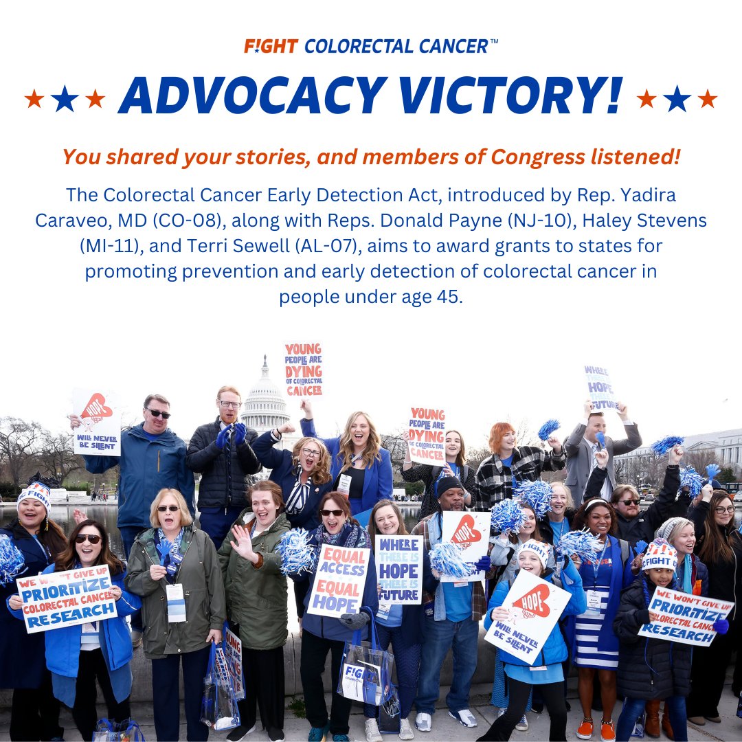 🚨 Exciting Advocacy Alert 🚨 @RepCaraveoMD has introduced the Colorectal Cancer Early Detection Act! Joined by @RepDonaldPayne, @RepHaleyStevens, and @RepTerriSewell, this bill marks a crucial step forward in our advocacy efforts for early-age onset #ColorectalCancer. Your