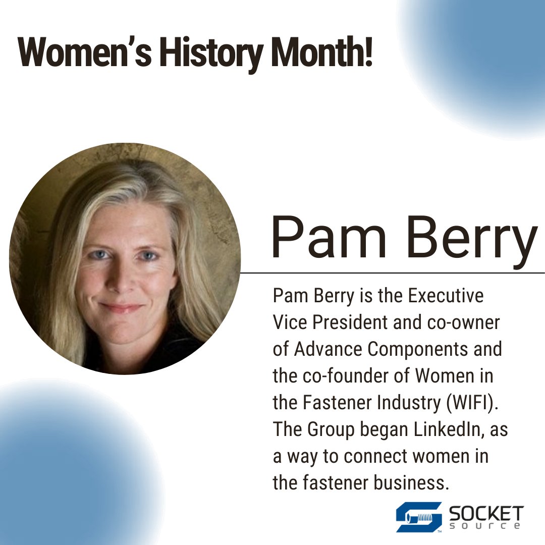 For Women's History Month we are celebrating women who are MAKING history! Pam Berry, Co Founder of WIFI!

#WomensHistoryMonth #WomensHistory #Sockets #FastenerIndustry #SocketSource #WIFI