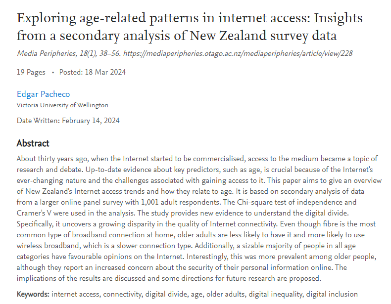 edgarpachecob1's tweet image. #research Exploring age-related patterns in internet access: Insights from a secondary analysis of New Zealand survey data @SSRN #socialmedia #internet #digitalinclusion papers.ssrn.com/sol3/papers.cf…