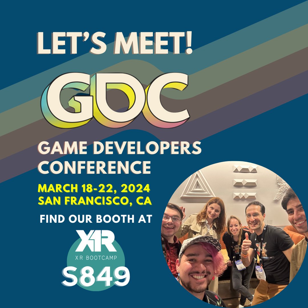 #GDC2024 is set to dazzle with the latest XR devices and SDKs ✨ @XR_Bootcamp is here to bring Bootcamps, Masterclasses, Workshops, and Supervised Sprints all to your fingertips🙌 Are you ready to get your hands dirty with us on the next big thing in XR? 📍Find XR Bootcamp