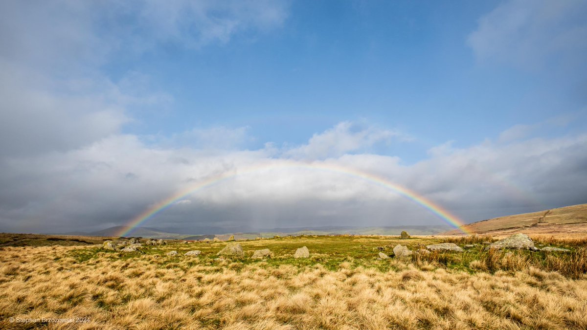 Rainbow over the Cockpit stone circle on Askham Fell this morning #LakeDistrict #Cumbria