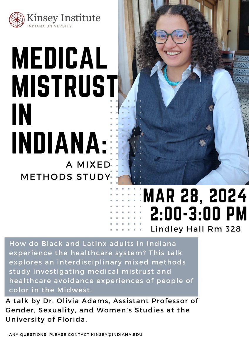 Upcoming talk - Thurs March 28, 2-3pm in Lindley Hall 328 or on zoom.by former @GenderStudiesIU PhD student, now Asst Professor Oliva Adams @oadamsss @kinseyinstitute