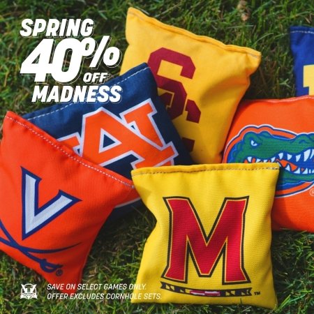 Victory Tailgate- SPRING MADNESS SALE: Use code MADNESS40 and score 40% OFF on a wide-range of officially licensed games. Sale excludes all cornhole sets. jerseymarketers.com #BackyardFun #beanbags #games #party #cornhole #golfhole #pingpong #tablegames