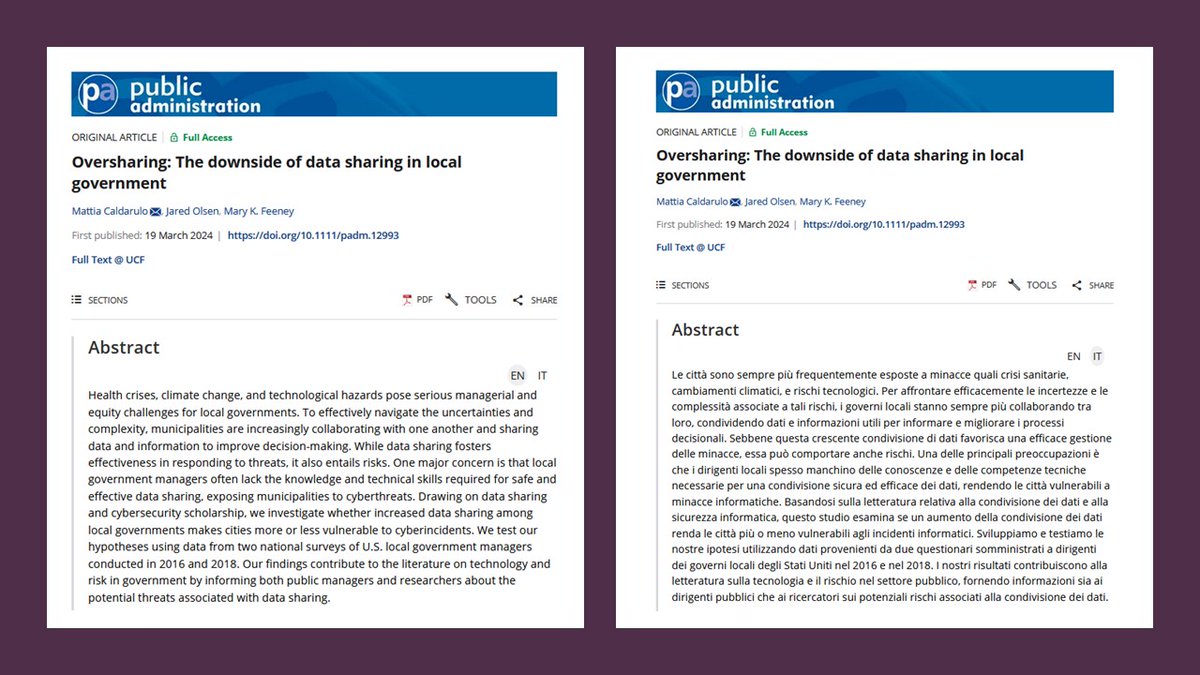 'Oversharing: The downside of data sharing in local government' by @MCaldarulo, @jaredolsenmpa, & @mkfeeneyWYO shows the need for solutions tailored to the nature of the cyber-threats faced by US local governments. @ASUPubAffairs @byuidaho doi.org/10.1111/padm.1…