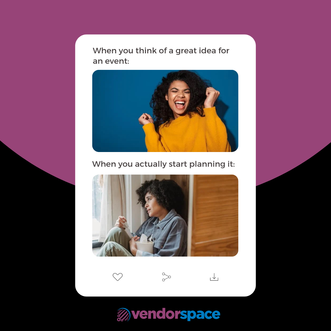 joinvendorspace's tweet photo. Event planning can have you feeling like fun and frustration are colliding. Join Vendorspace, where chaos meets coordination, and your sanity gets a lifeline! 😮‍💨

#joinvendorspace #eventplanner #vendorswanted #eventmatchmaker #eventmeme #vendors #eventhosts https://t.co/gDiCyCtHaZ