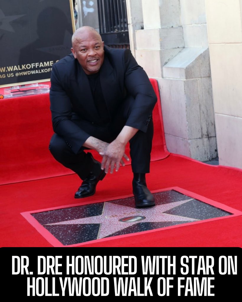 Legendary rapper, producer and mogul Dr. Dre has been honoured with a start on the Hollywood Walk of Fame. Eminem, 50 Cent and Snoop Dogg were in attendance to show support for Dr. Dre receiving his star. Salute Dr. Dre for this achievement a long time coming! #Hiphop #Rap