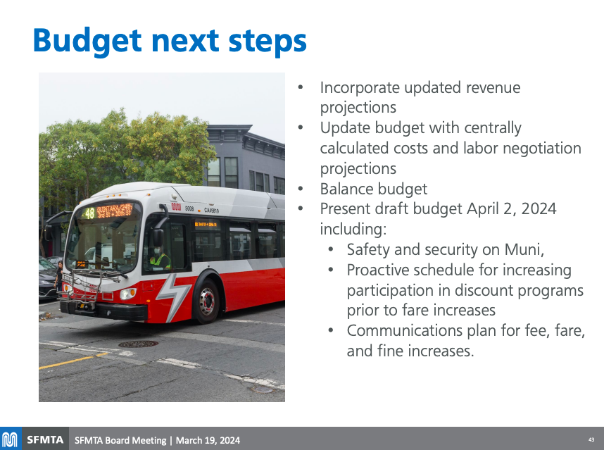 Jerold_Chinn's tweet image. Next steps, including what Mawhorter will present at the next #SFMTA board meeting. The agency needs to submit a balanced budget to the mayor by May 1.