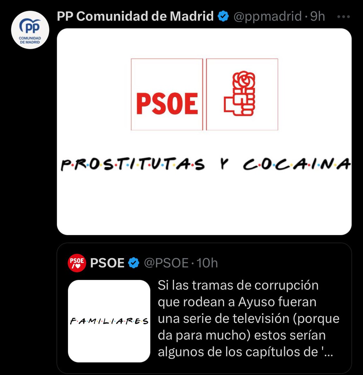 A esto se dedican los principales partidos #políticos en #España… al ‘y tú más’.
⁦<a href="/ppopular/">Partido Popular</a>⁩ ⁦<a href="/PSOE/">PSOE</a>⁩ queréis dejar de hacer el ridículo? Es que es alucinante…