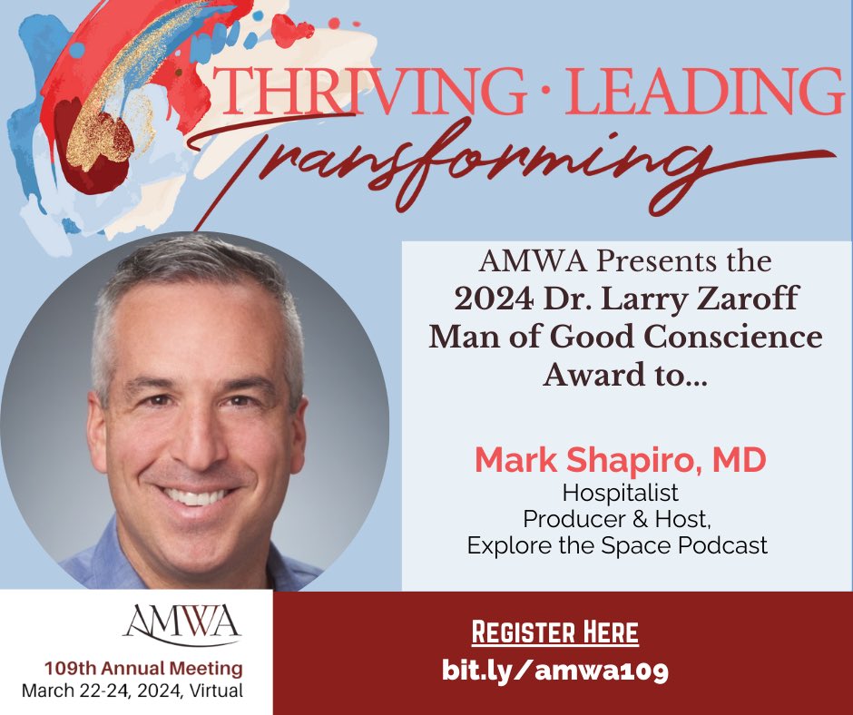 I am delighted & honored to be named the recipient of the 2024 Dr. Larry Zaroff Man of Good Conscience Award from @AMWADoctors! There is much work to do as we progress towards gender equity in American medicine, it’s a privilege to be part of the effort! bit.ly/amwa109