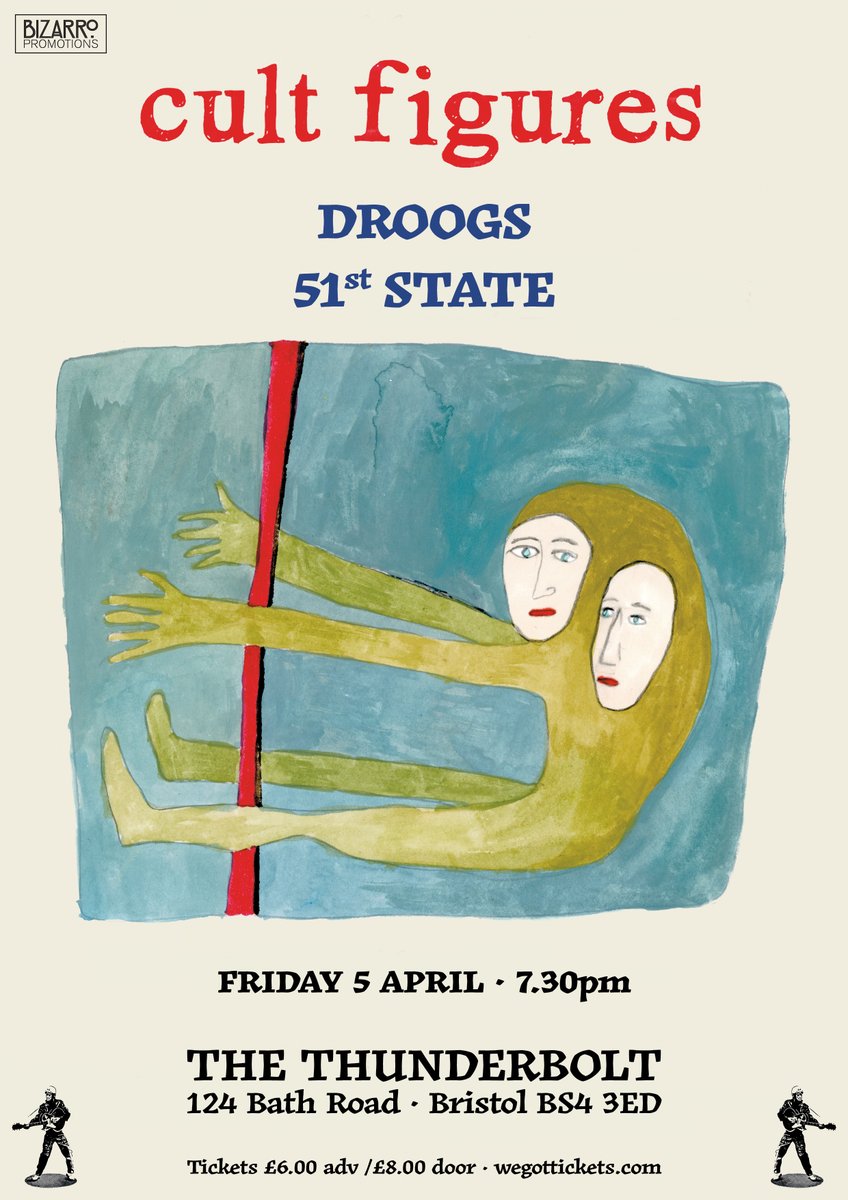 <a href="/marcrileydj/">Marc Riley ⚽️🍺🐳</a> Don't miss legendary post punk band <a href="/CultFiguresBand/">Cult Figures</a>
supported by two, brilliant, local bands <a href="/droogsbristol/">DROOGS</a>
and 51st State. Friday 5th April <a href="/Thunderbolt_pub/">Bristol Thunderbolt</a> Bristol. Tickets wegottickets.com/event/598288