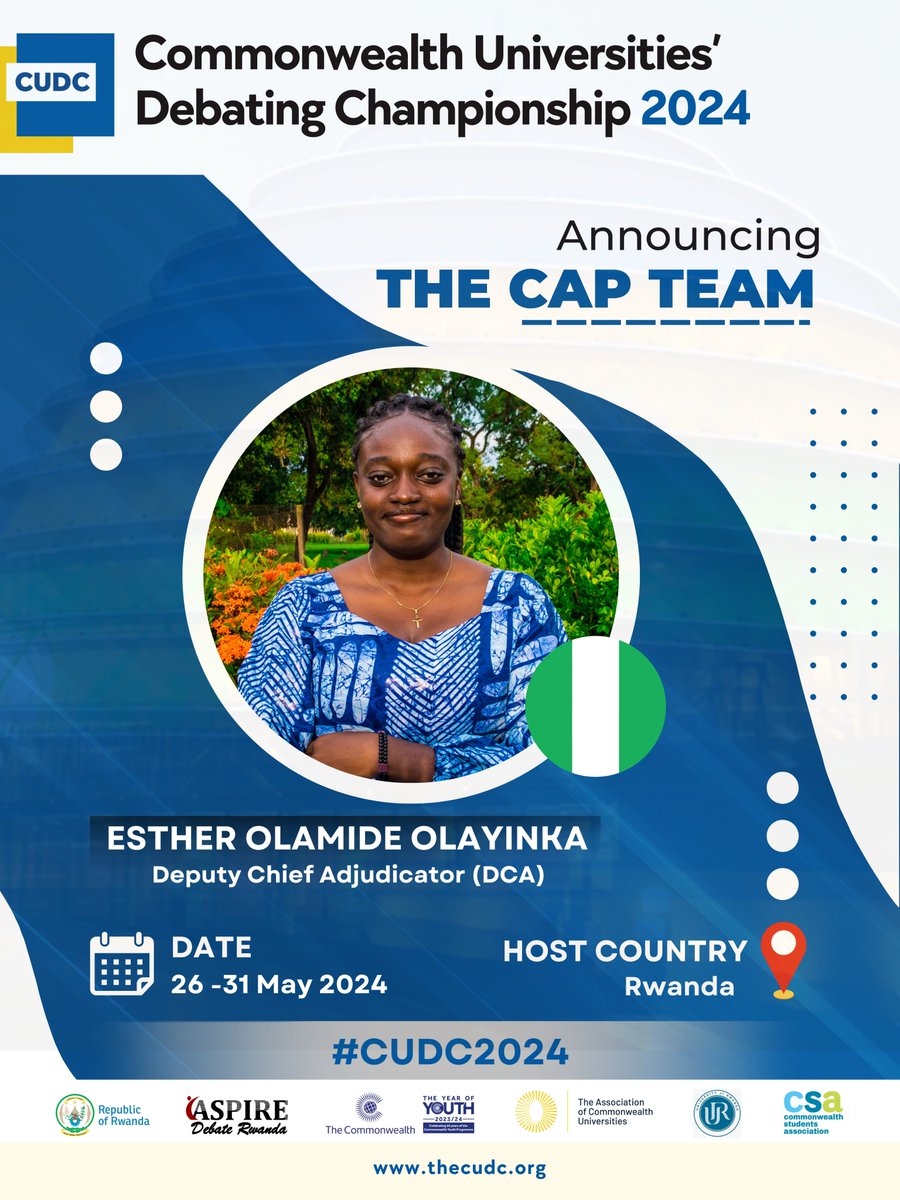 Discover the diverse CAP for #CUDC2024! Their expertise enriches the tournament. Learn more and register your team today to be part of this inclusive event. We eagerly look forward to hosting your university debate teams in Kigali come 26 -31, May 2024: thecudc.org