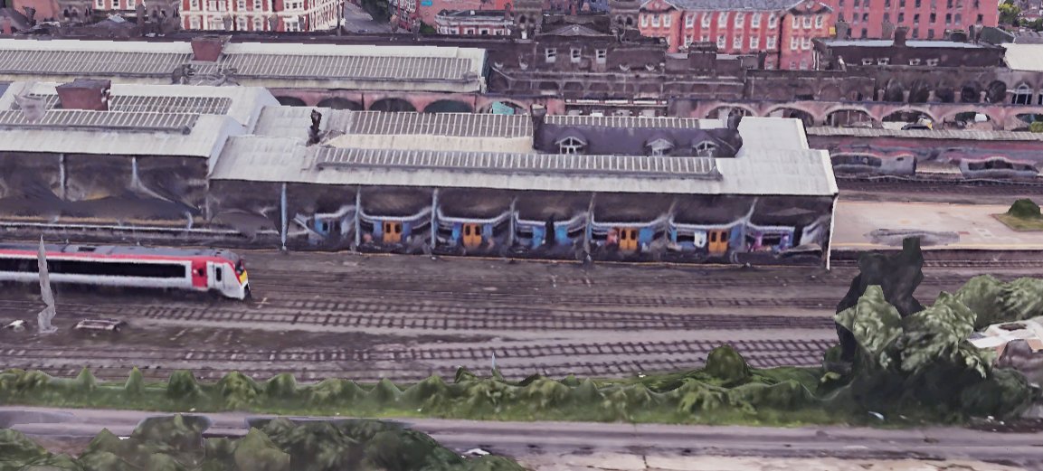 In case anyone is missing the Merseyrail Beatles train, it can still be seen at Chester on Google Earth, well 2 of its 3 cars. 🥹 Image: Google Earth