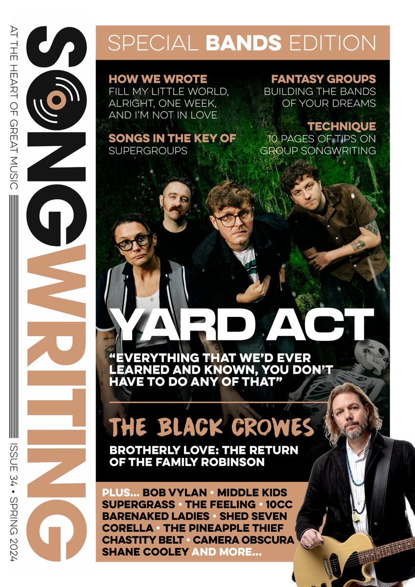 Our Spring issue is out now and it's a bands special, with @yardactband @theblackcrowes @bobbyvylan @middlekidsmusic @shedseven @thefeeling plus more interviews, news, tips and reviews. Subscribe today... steadyhq.com/songwriting/ #songwriting #songwriters #musicmagazine