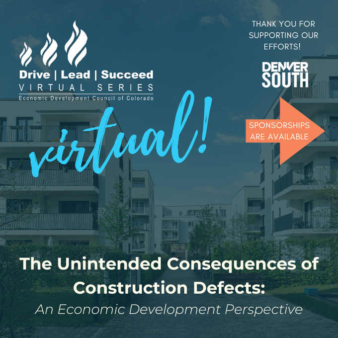 Join the @EDCofCO Virtual Series TOMORROW to explore the unintended consequences of construction defects & gain an #EconDev perspective on the importance of housing diversity. Register: hubs.la/Q02lZ5wQ0 #HousingDiversity #ConstructionDefects #EDCC #DriveLeadSucceed