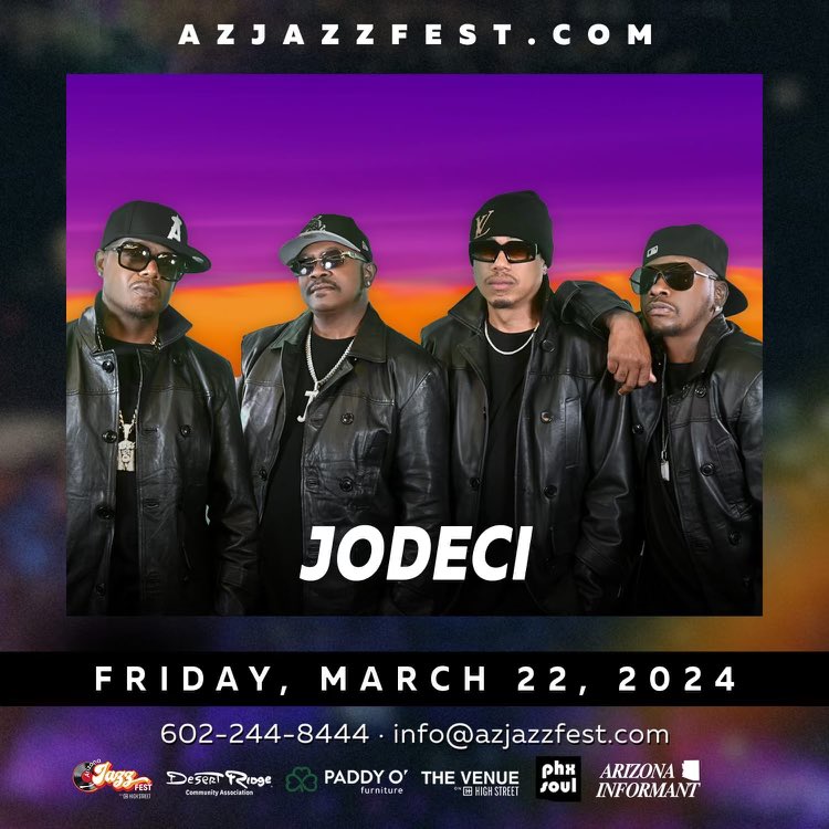 See y’all this Friday, 3/22 at the Arizona Jazz Festival in Phoenix! 🔥Tickets on sale now. 🎶 #JODECI @PMusicGroup lnk.to/JODECI