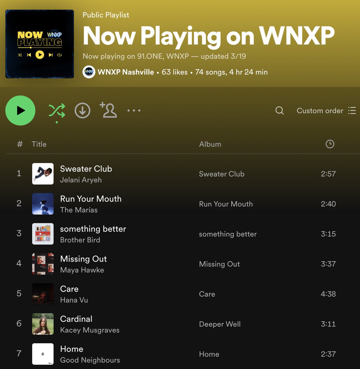 WNXP Nashville (@wnxpnashville) on Twitter photo New additions to Now Playing on WNXP: <a href="/jelaniaryeh/">jelani</a>, <a href="/themarias/">The MarĆas</a>, @hanavuuu, <a href="/brotherbird_/">Brother Bird</a>, <a href="/KaceyMusgraves/">K A C E Y</a>, Good Neighbours & Maya Hawke!
Listen to the full playlist here: open.spotify.com/playlist/4qV8G⦠New additions to Now Playing on WNXP: <a href="/jelaniaryeh/">jelani</a>, <a href="/themarias/">The MarĆas</a>, @hanavuuu, <a href="/brotherbird_/">Brother Bird</a>, <a href="/KaceyMusgraves/">K A C E Y</a>, Good Neighbours & Maya Hawke!
Listen to the full playlist here: open.spotify.com/playlist/4qV8Gā¦