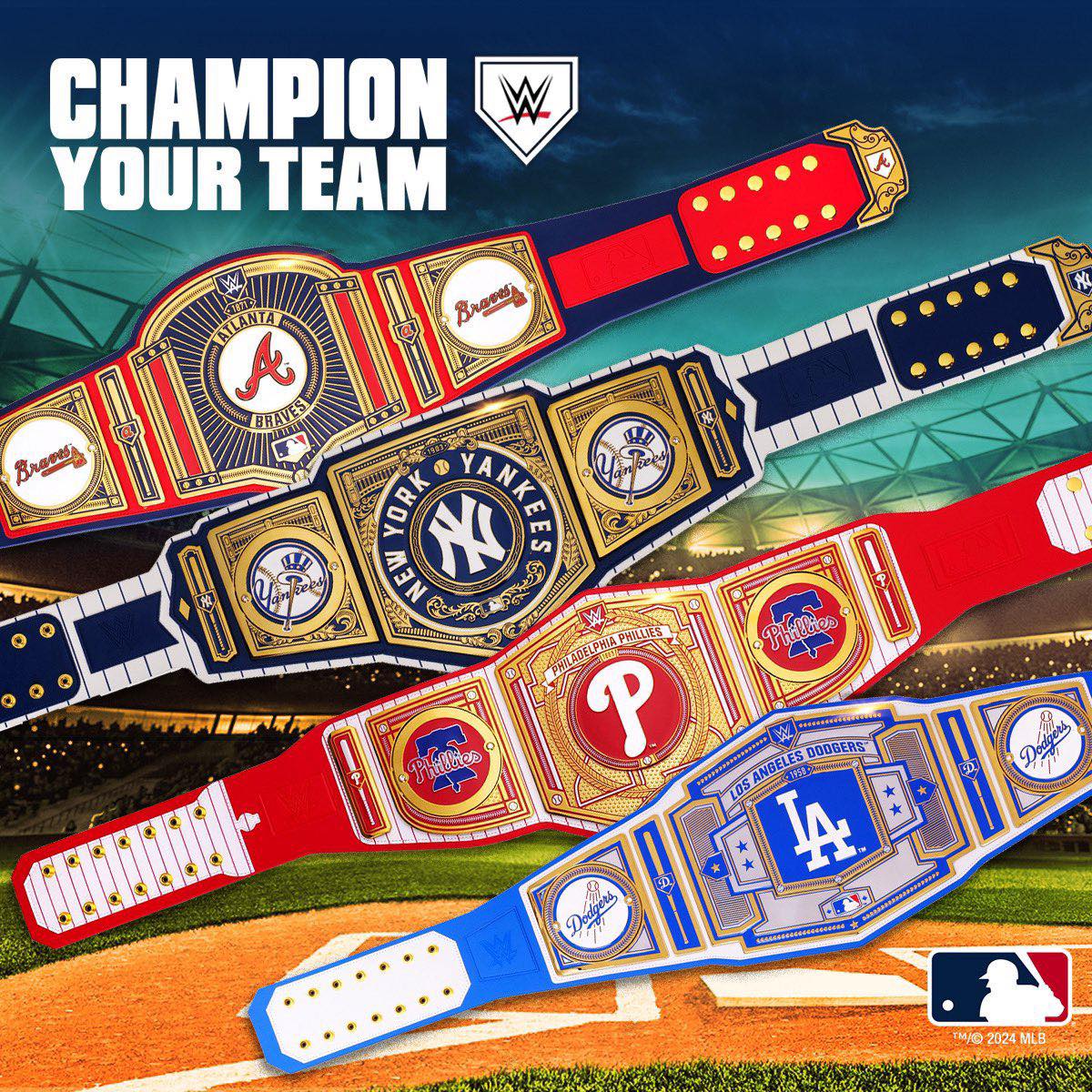 LioncageMedia's tweet photo. 🏆⚾ Introducing custom #WWE #titlebelts for all 30 #MLB teams. From the iconic pinstripes of the Yankees to the Cardinal red, these shiny faceplates celebrate your team's glory. 

USE CODE: SINGLE to receive 25% OFF SITEWIDE. Deal Ends Soon! 
SHOP NOW 🔗 https://t.co/srwazIxEe1 https://t.co/cSO7J2PTu7