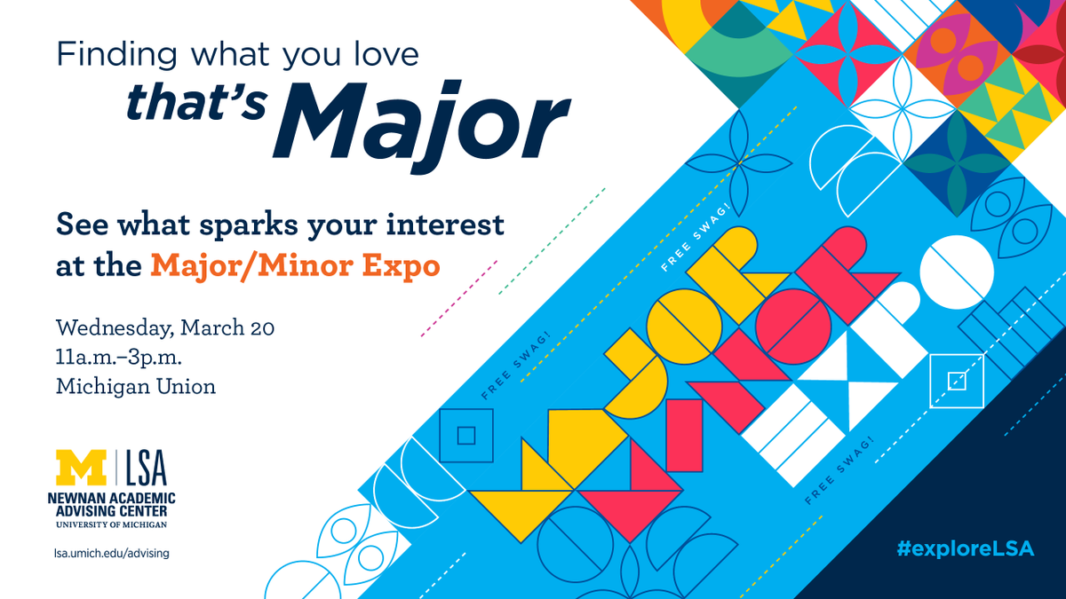 umichLSA's tweet photo. The Major/Minor Expo is TOMORROW! Come to the Michigan Union 2nd floor from 11 a.m.–3 p.m. to see what LSA has to offer. All students will receive a free tote bag, and a few lucky students will receive a bluetooth speaker! All students welcome. #exploreLSA https://t.co/EzdlECHTSe